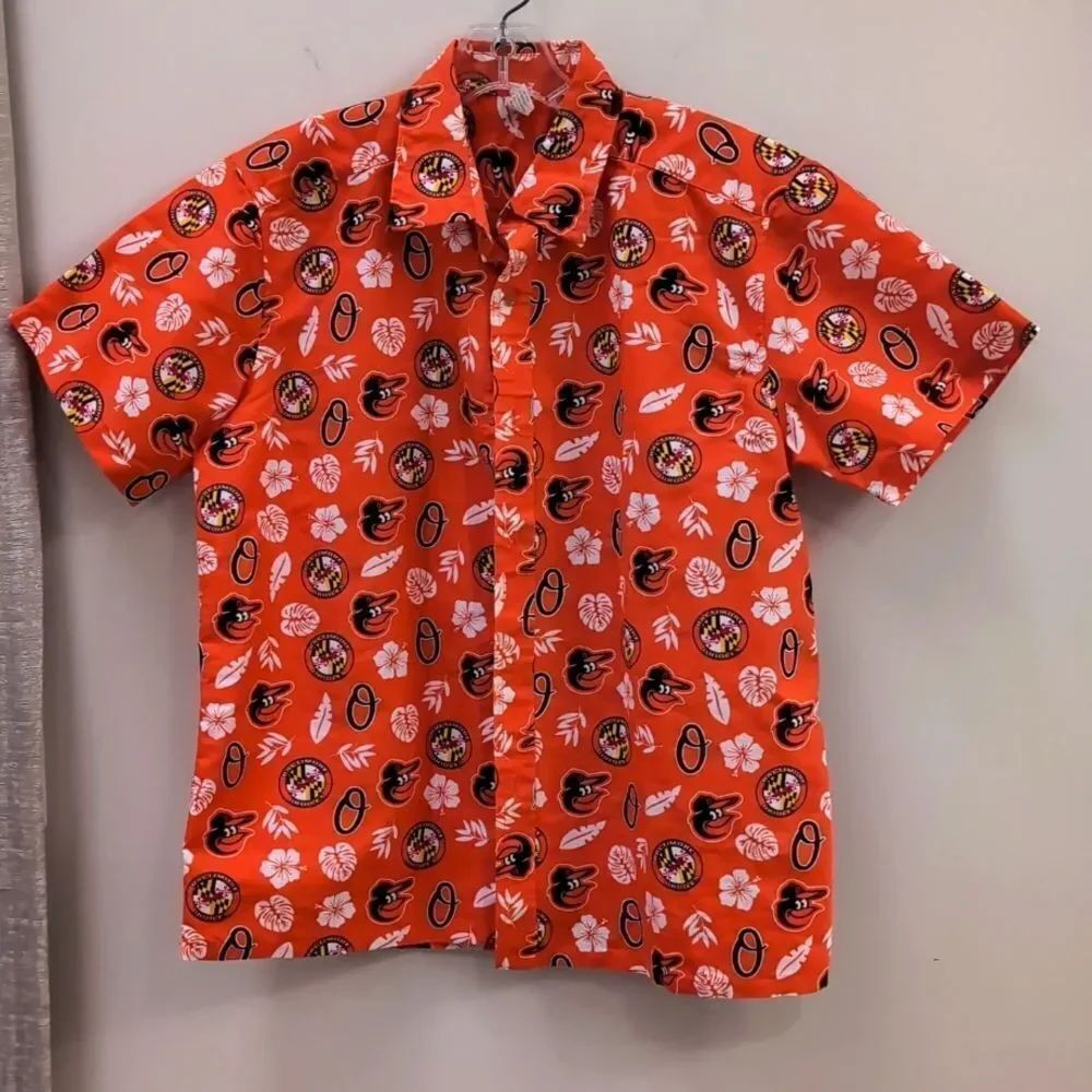 Baltimore Orioles Orange Hawaiian Button Short Sleeve Shirt Sz M